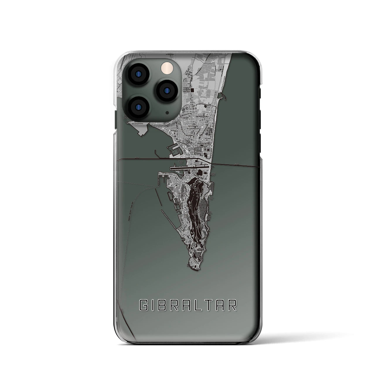 【ジブラルタル(イギリス)】地図柄iPhoneケース(クリアタイプ)モノトーン・iPhone 11 Pro 用