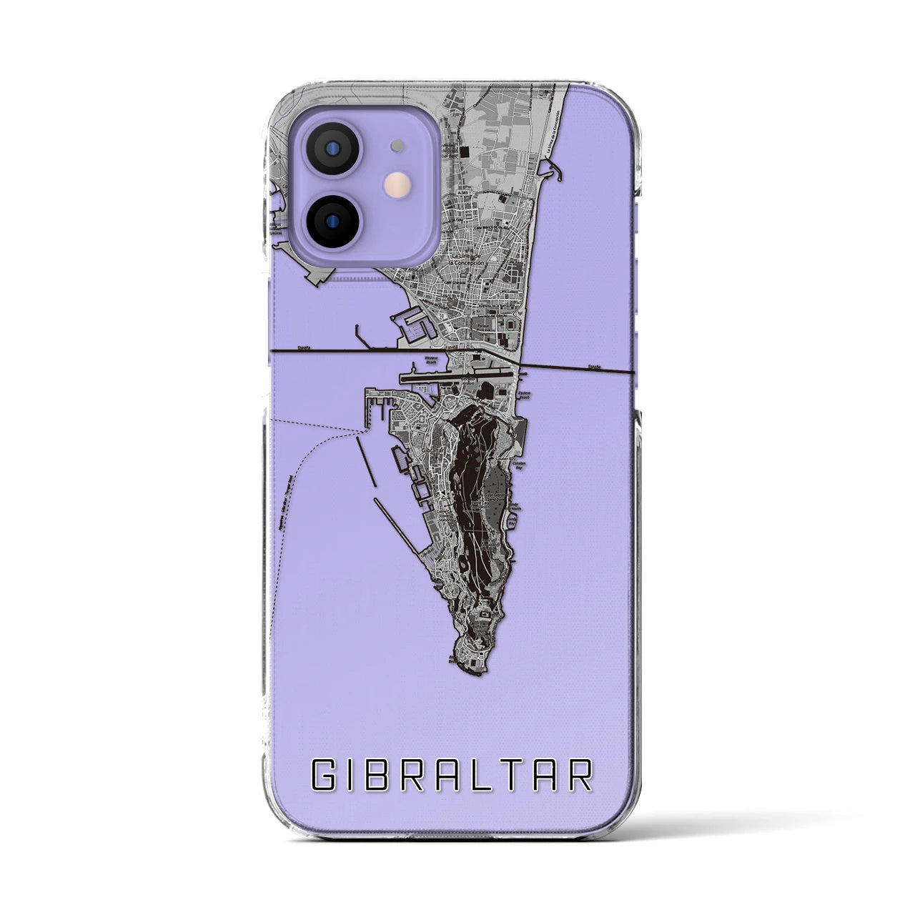 【ジブラルタル(イギリス)】地図柄iPhoneケース(クリアタイプ)モノトーン・iPhone 12 / 12 Pro 用