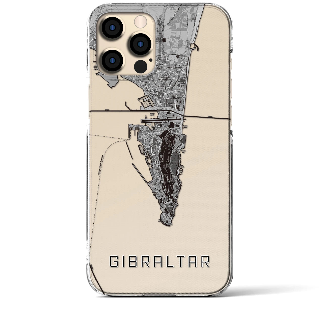 【ジブラルタル(イギリス)】地図柄iPhoneケース(クリアタイプ)モノトーン・iPhone 12 Pro Max 用