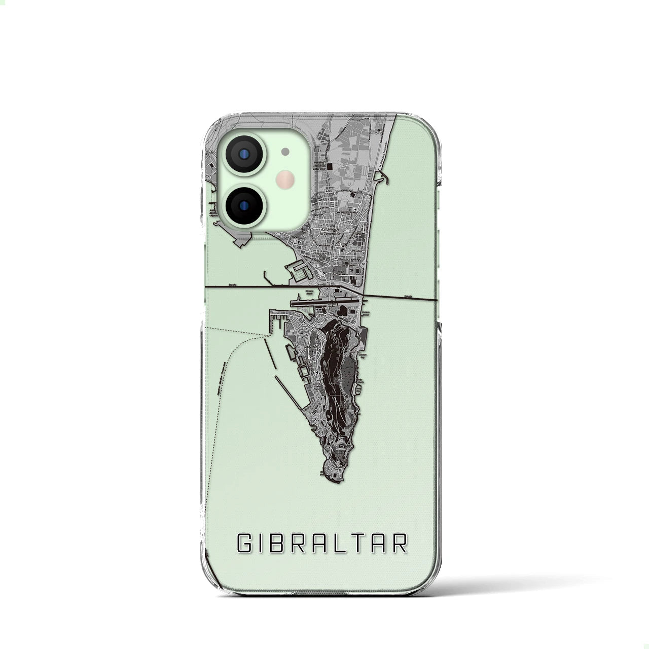 【ジブラルタル(イギリス)】地図柄iPhoneケース(クリアタイプ)モノトーン・iPhone 12 mini 用