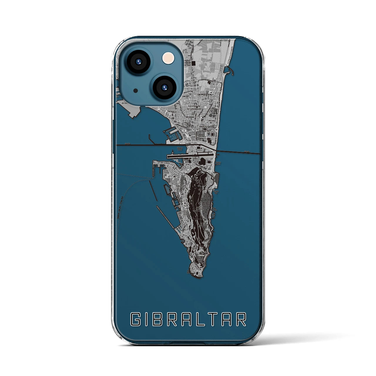【ジブラルタル(イギリス)】地図柄iPhoneケース(クリアタイプ)モノトーン・iPhone 13 用