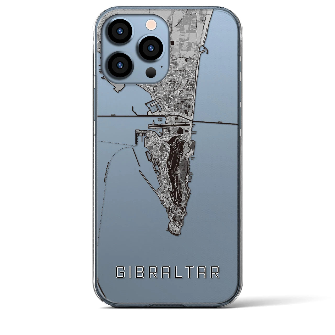 【ジブラルタル(イギリス)】地図柄iPhoneケース(クリアタイプ)モノトーン・iPhone 13 Pro Max 用