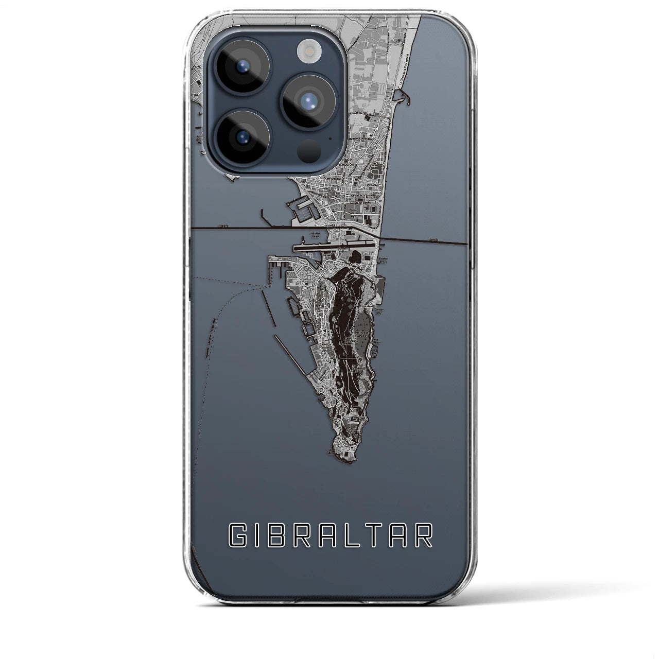 【ジブラルタル(イギリス)】地図柄iPhoneケース(クリアタイプ)モノトーン・iPhone 15 Pro Max 用