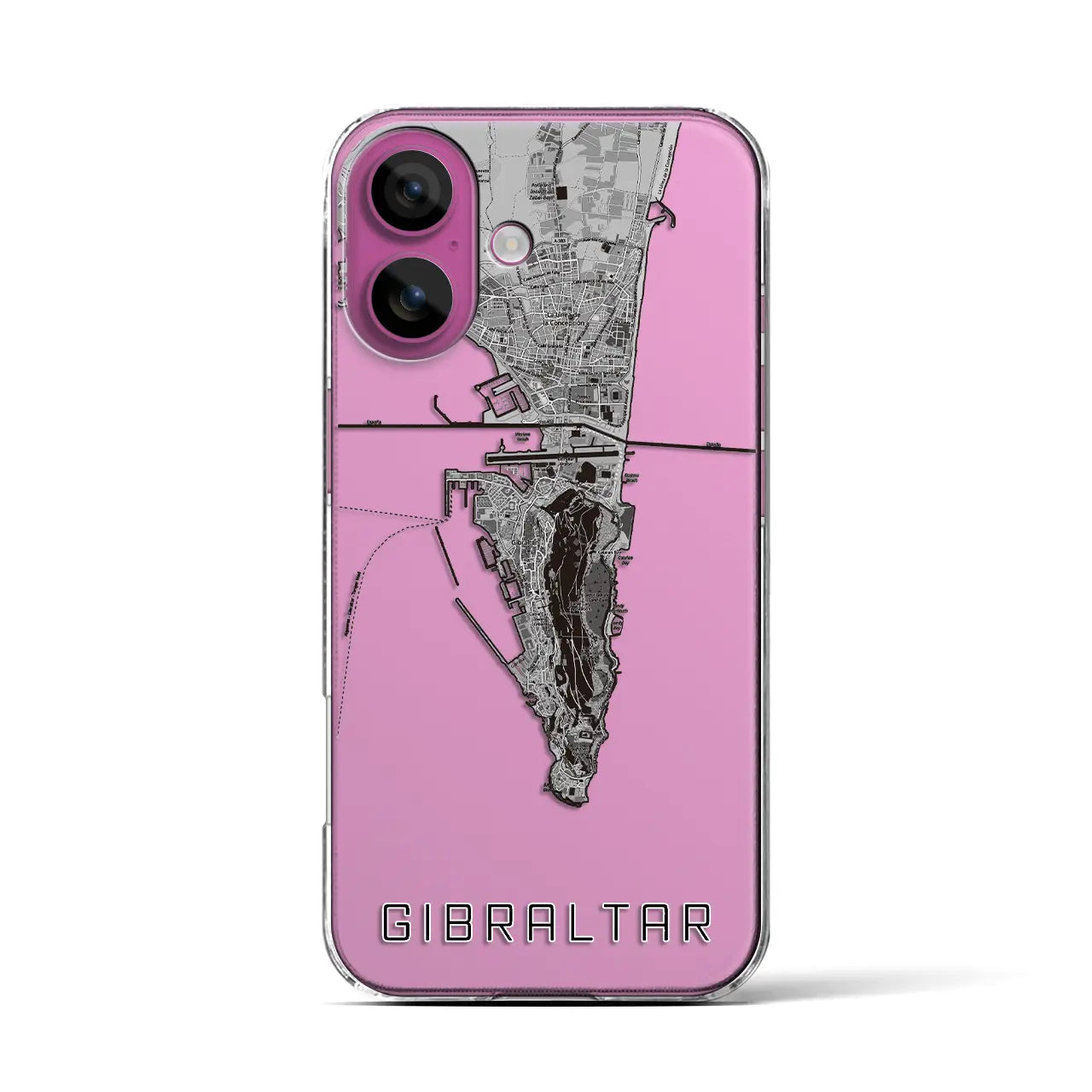【ジブラルタル(イギリス)】地図柄iPhoneケース(クリアタイプ)モノトーン・iPhone 16 Pro 用