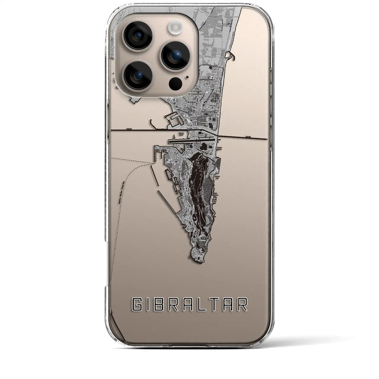 【ジブラルタル(イギリス)】地図柄iPhoneケース(クリアタイプ)モノトーン・iPhone 16 Plus 用