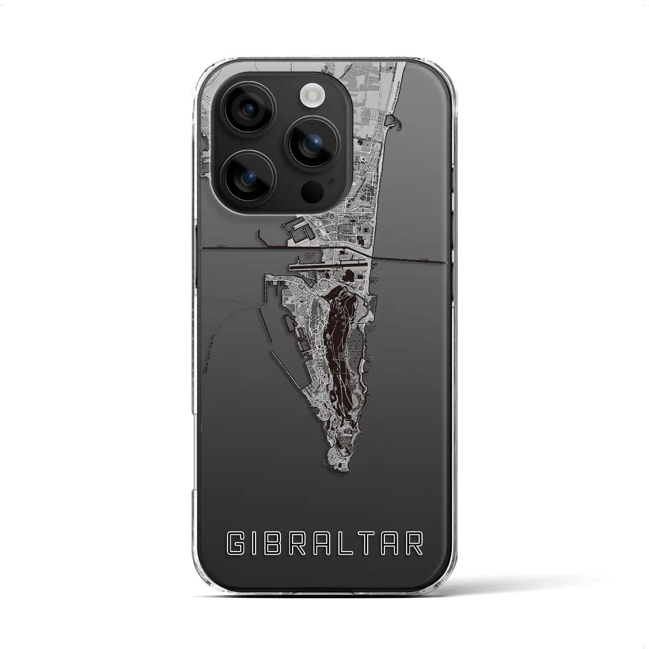 【ジブラルタル(イギリス)】地図柄iPhoneケース(クリアタイプ)モノトーン・iPhone 16 用