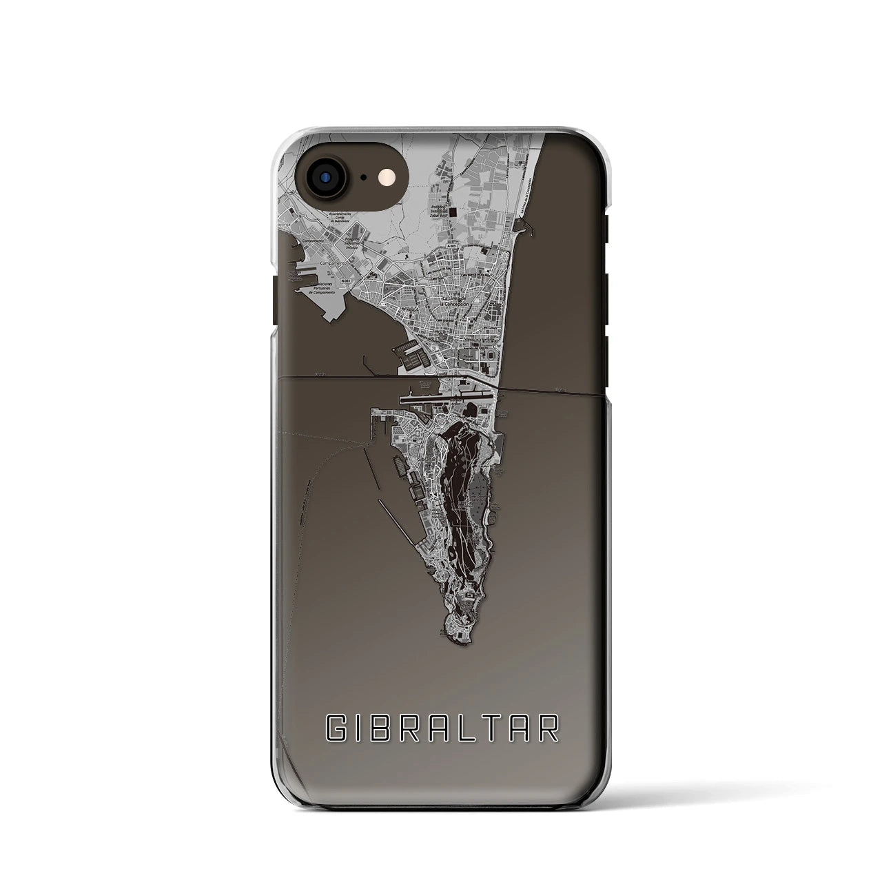 【ジブラルタル(イギリス)】地図柄iPhoneケース(クリアタイプ)モノトーン・iPhone SE(第3 / 第2世代) / 8 / 7 / 6s / 6 用