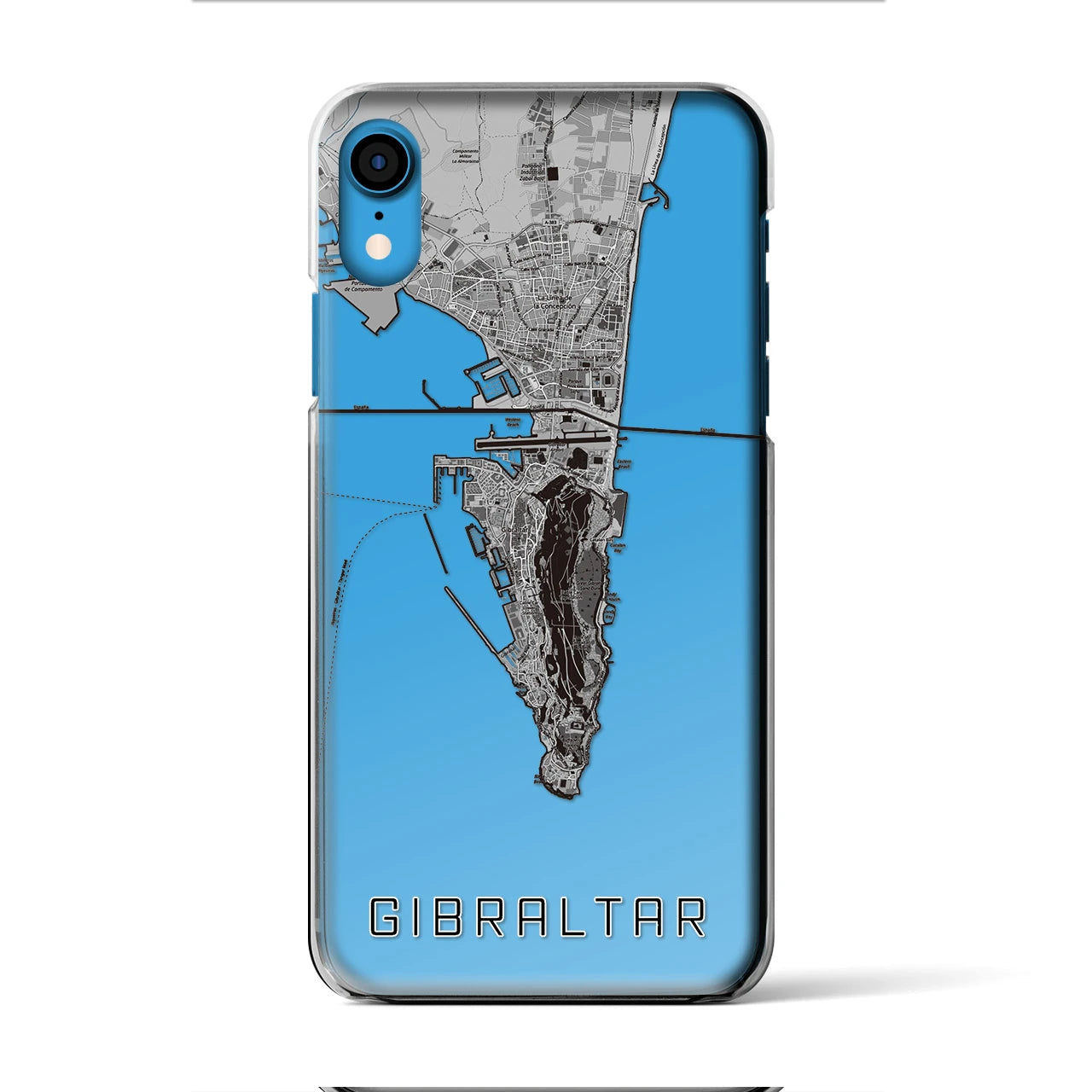 【ジブラルタル(イギリス)】地図柄iPhoneケース(クリアタイプ)モノトーン・iPhone XR 用