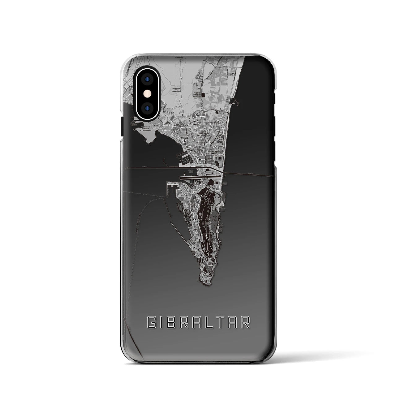 【ジブラルタル(イギリス)】地図柄iPhoneケース(クリアタイプ)モノトーン・iPhone XS / X 用