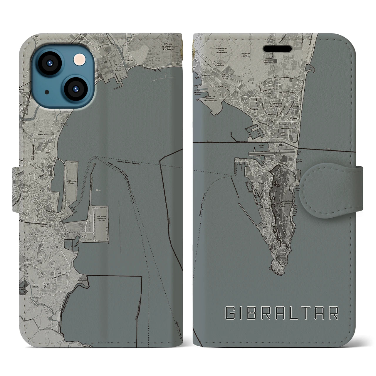 【ジブラルタル(イギリス)】地図柄iPhoneケース(手帳タイプ)