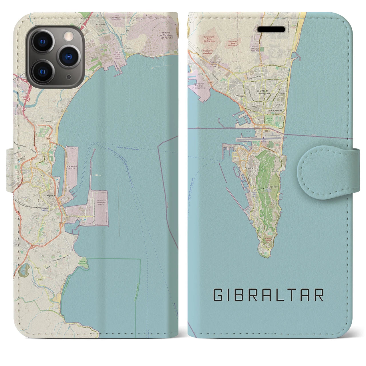 【ジブラルタル(イギリス)】地図柄iPhoneケース(手帳タイプ)ナチュラル・iPhone 11 Pro Max 用
