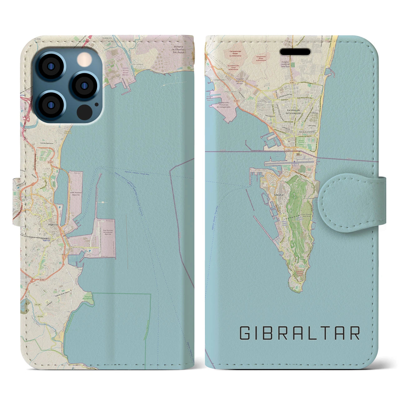 【ジブラルタル(イギリス)】地図柄iPhoneケース(手帳タイプ)ナチュラル・iPhone 12 / 12 Pro 用