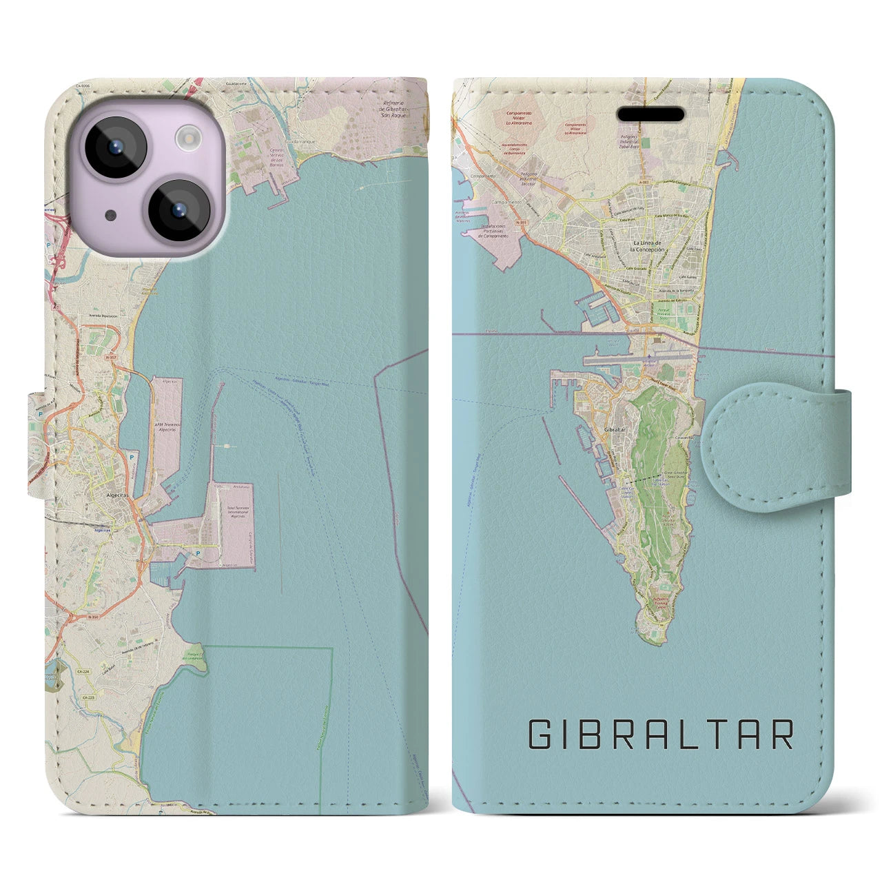 【ジブラルタル(イギリス)】地図柄iPhoneケース(手帳タイプ)ナチュラル・iPhone 14 用