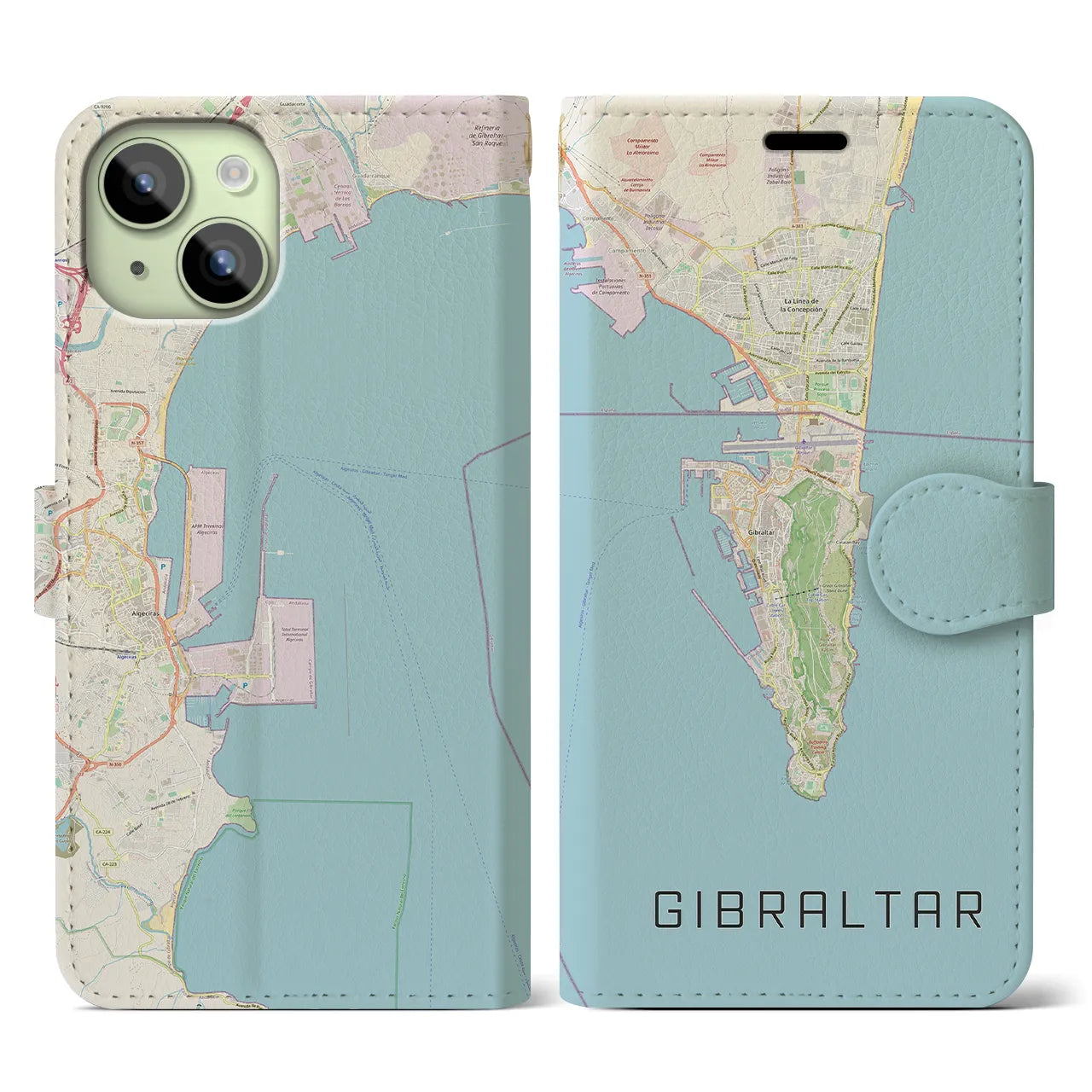 【ジブラルタル(イギリス)】地図柄iPhoneケース(手帳タイプ)ナチュラル・iPhone 15 用