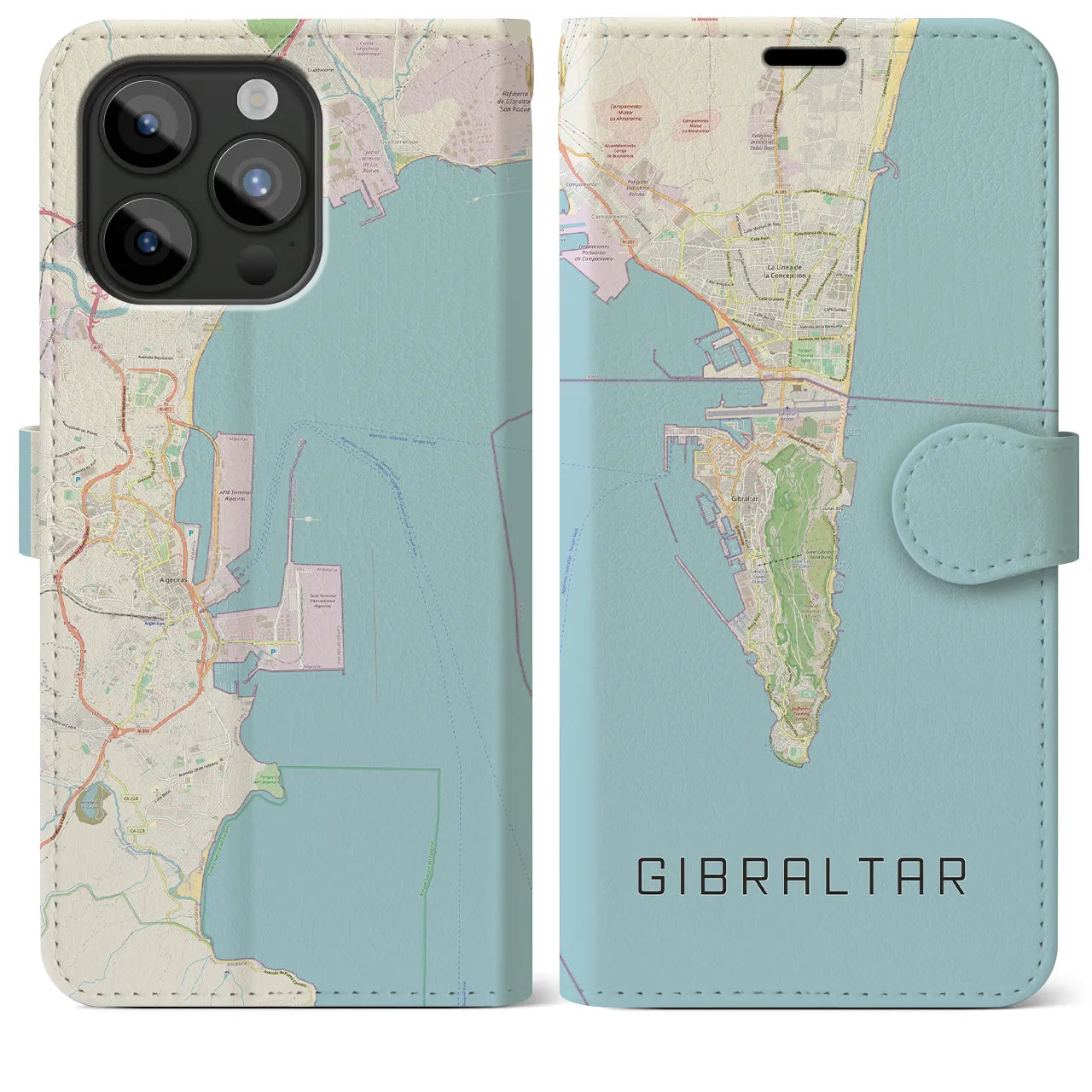 【ジブラルタル(イギリス)】地図柄iPhoneケース(手帳タイプ)ナチュラル・iPhone 15 Pro Max 用