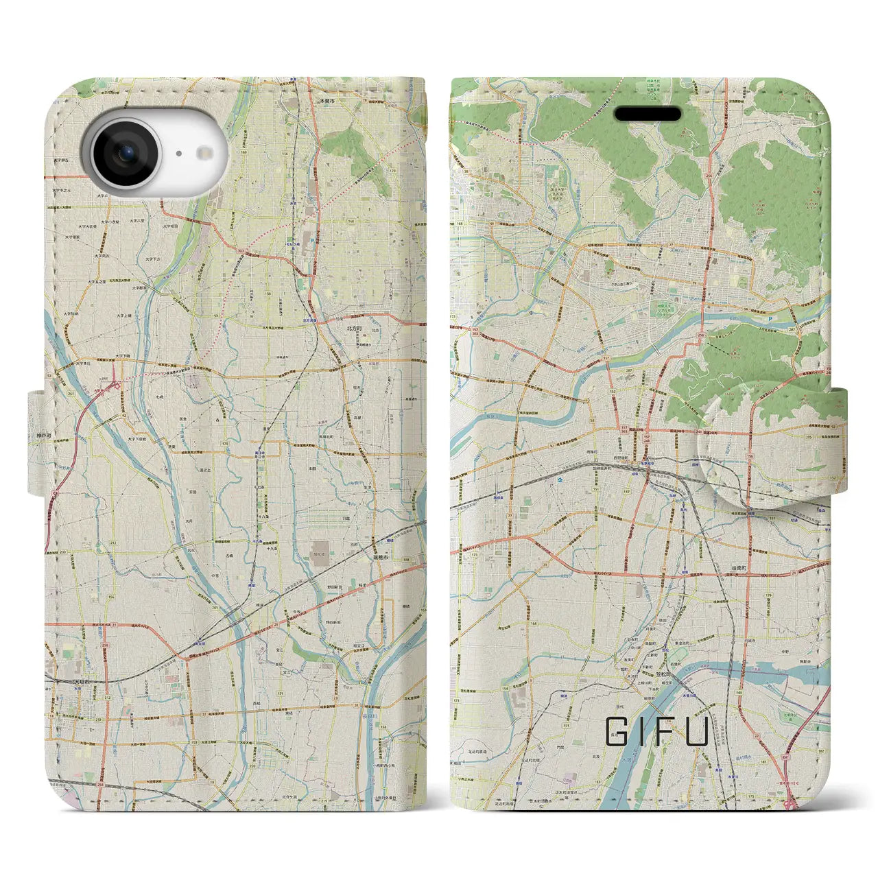 【岐阜(岐阜県)】地図柄iPhoneケース(手帳タイプ)