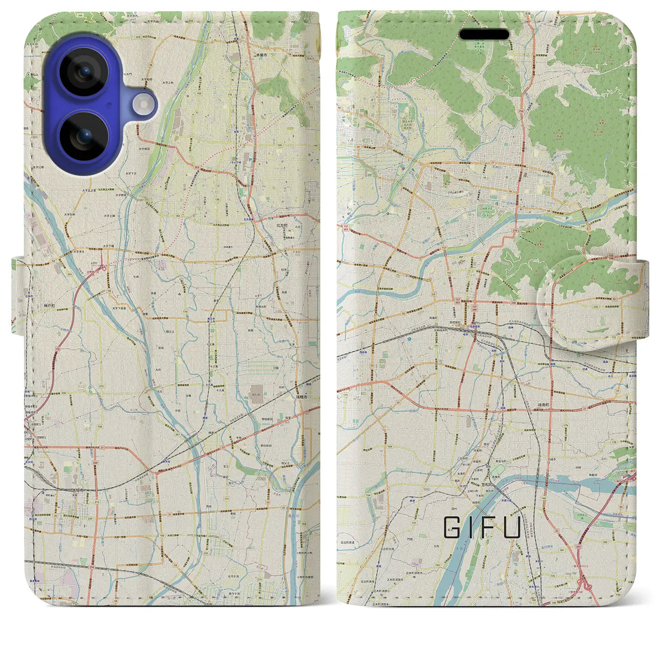 【岐阜(岐阜県)】地図柄iPhoneケース(手帳タイプ)ナチュラル・iPhone 16 Pro Max 用
