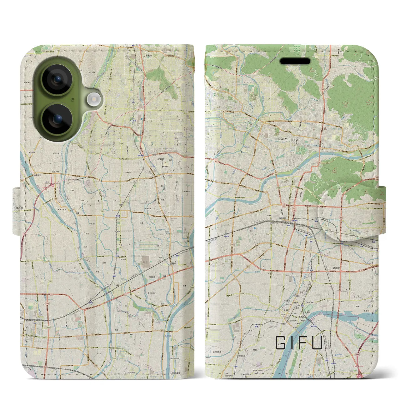 【岐阜(岐阜県)】地図柄iPhoneケース(手帳タイプ)