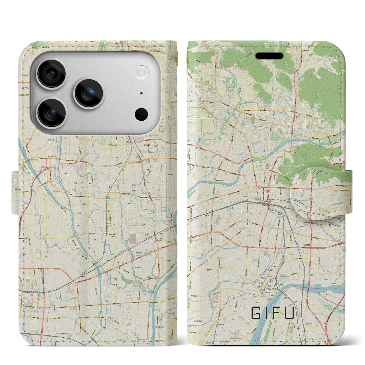 【岐阜(岐阜県)】地図柄iPhoneケース(手帳タイプ)