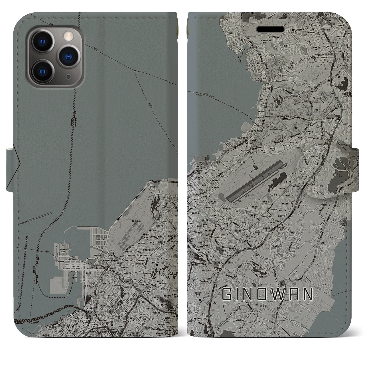 【宜野湾(沖縄県)】地図柄iPhoneケース(手帳タイプ)モノトーン・iPhone 11 Pro Max 用