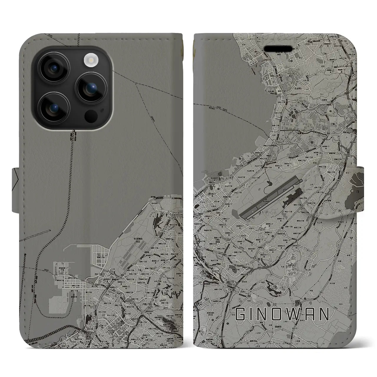 【宜野湾(沖縄県)】地図柄iPhoneケース(手帳タイプ)モノトーン・iPhone 16 用