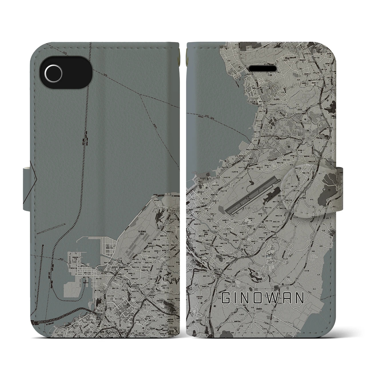 【宜野湾(沖縄県)】地図柄iPhoneケース(手帳タイプ)モノトーン・iPhone SE(第3 / 第2世代) / 8 / 7 / 6s / 6 用