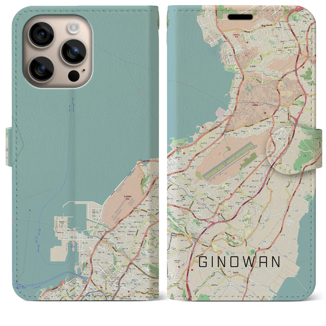 【宜野湾(沖縄県)】地図柄iPhoneケース(手帳タイプ)ナチュラル・iPhone 16 Plus 用