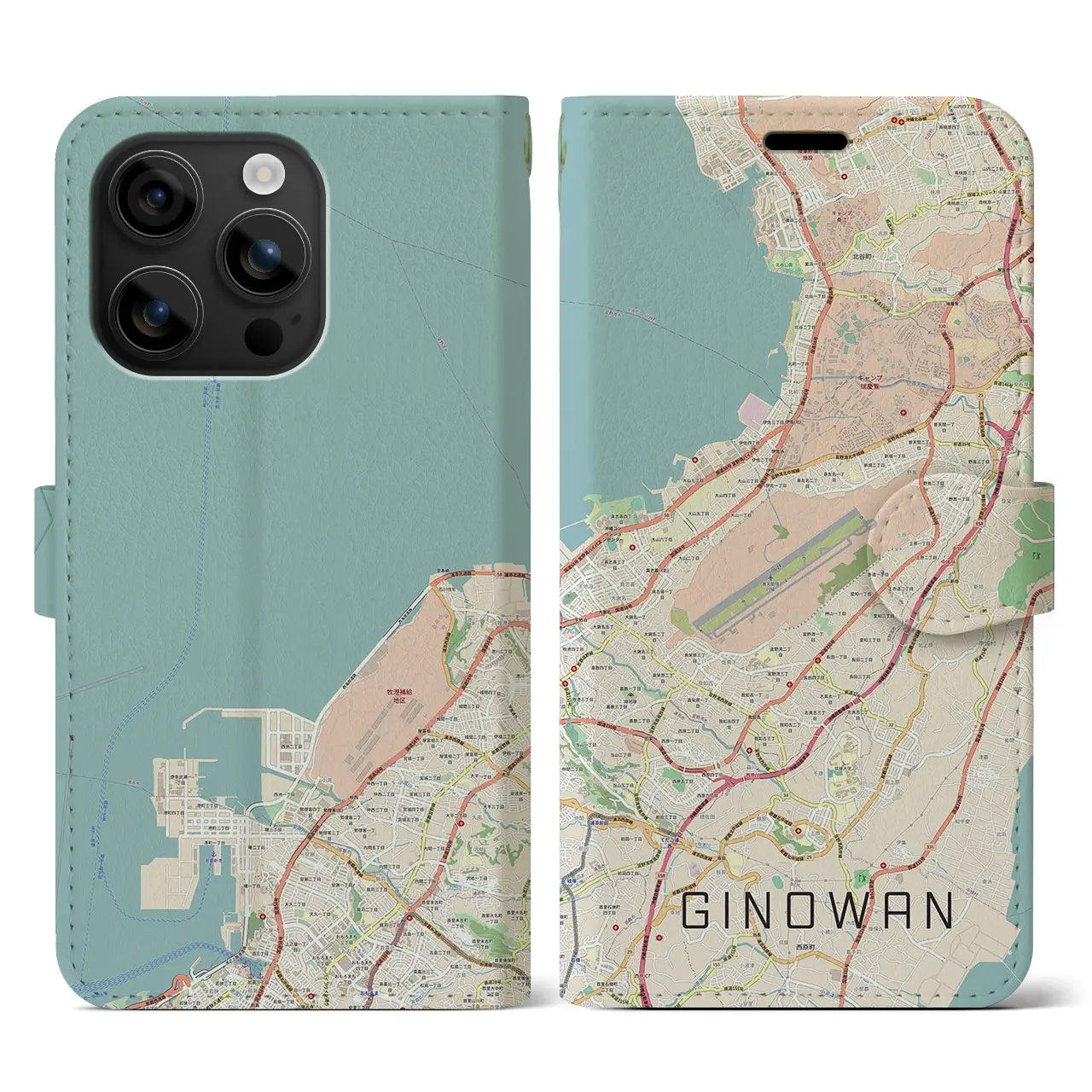 【宜野湾(沖縄県)】地図柄iPhoneケース(手帳タイプ)ナチュラル・iPhone 16 用