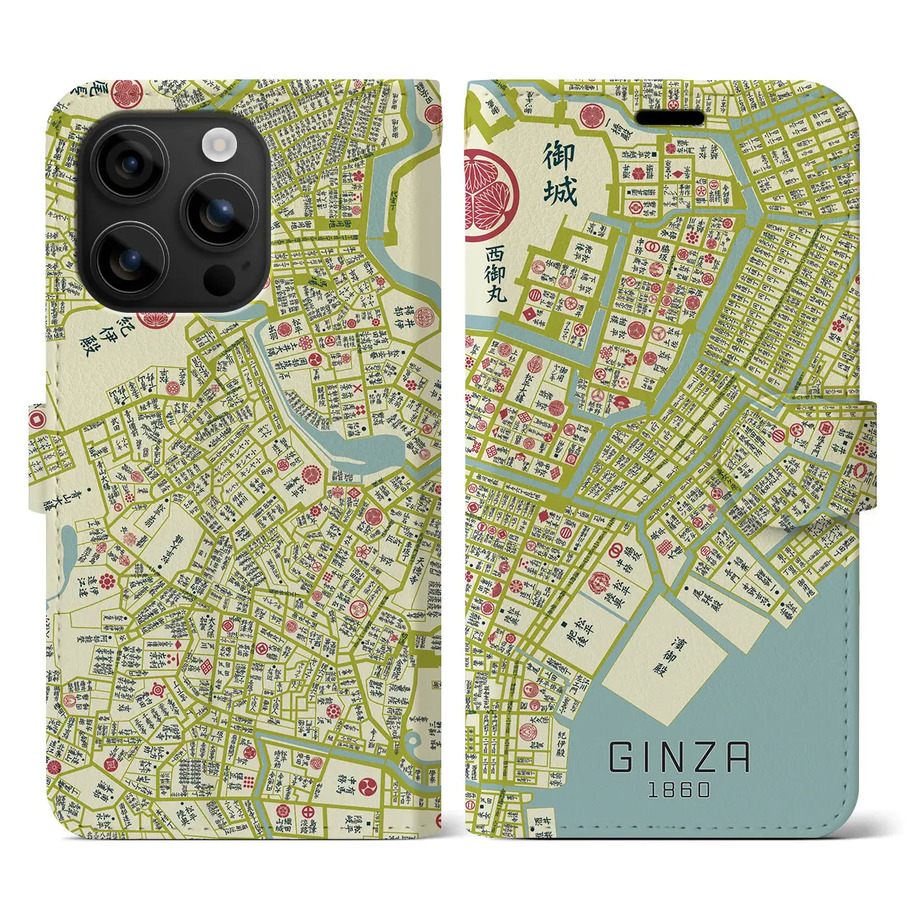 【銀座(東京都)】万延江戸図iPhoneケース(手帳タイプ)