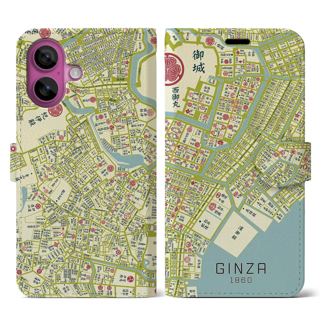 【銀座(東京都)】万延江戸図iPhoneケース(手帳タイプ)