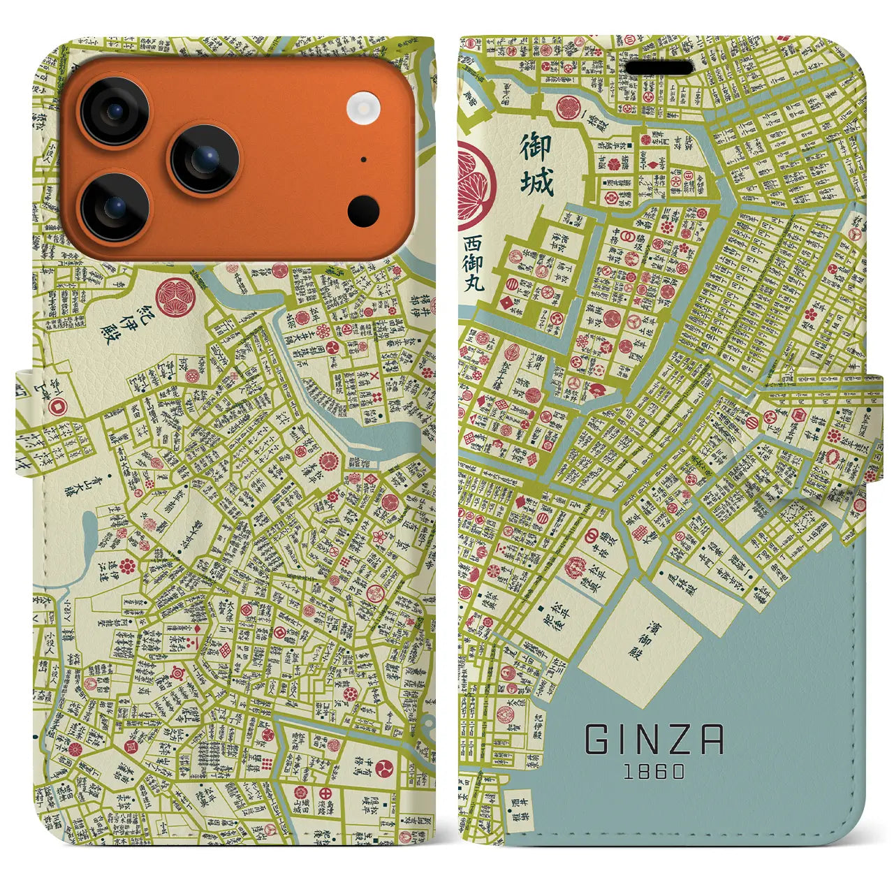 【銀座(東京都)】万延江戸図iPhoneケース(手帳タイプ)