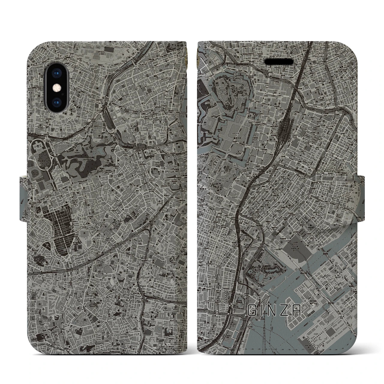 【銀座(東京都)】地図柄iPhoneケース(手帳タイプ)モノトーン・iPhone XS / X 用