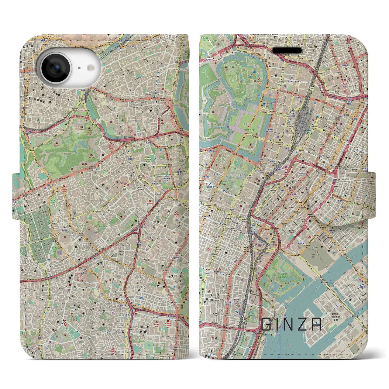 【銀座(東京都)】地図柄iPhoneケース(手帳タイプ)