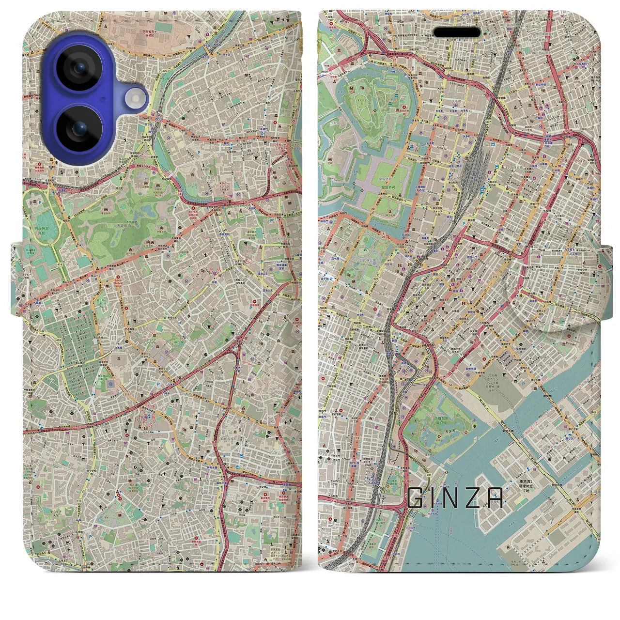 【銀座(東京都)】地図柄iPhoneケース(手帳タイプ)ナチュラル・iPhone 16 Pro Max 用
