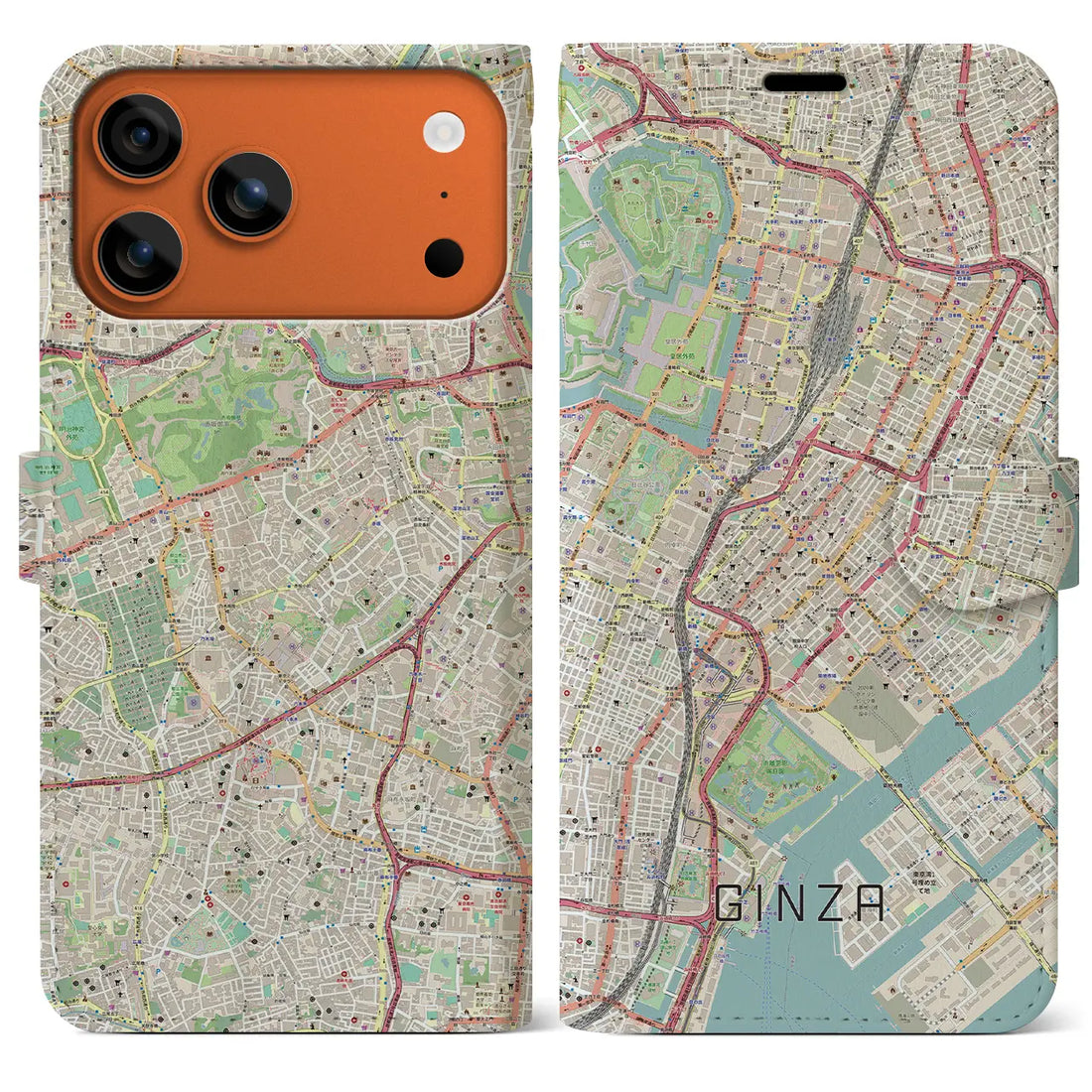 【銀座(東京都)】地図柄iPhoneケース(手帳タイプ)ナチュラル・iPhone 17 Pro Max 用
