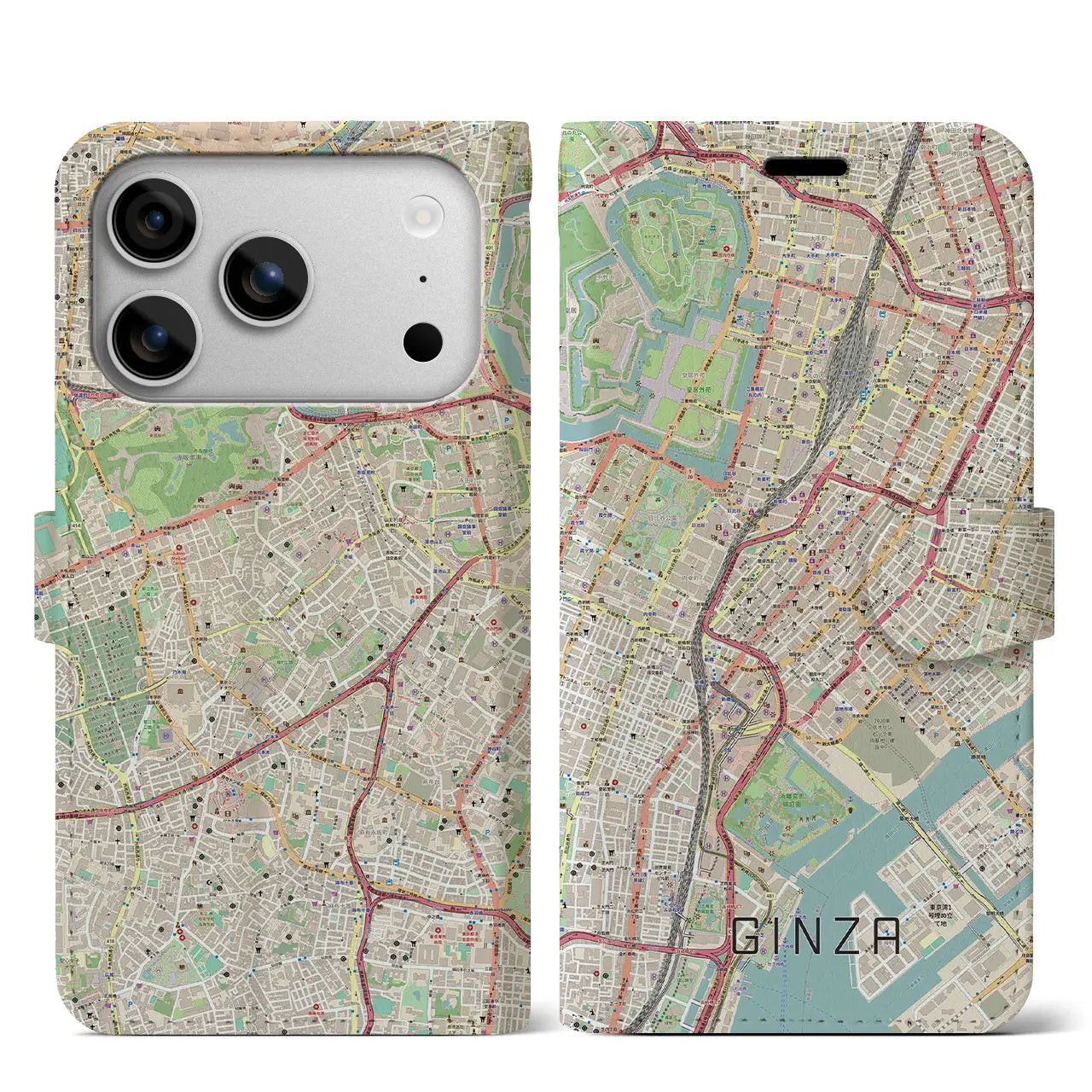 【銀座(東京都)】地図柄iPhoneケース(手帳タイプ)