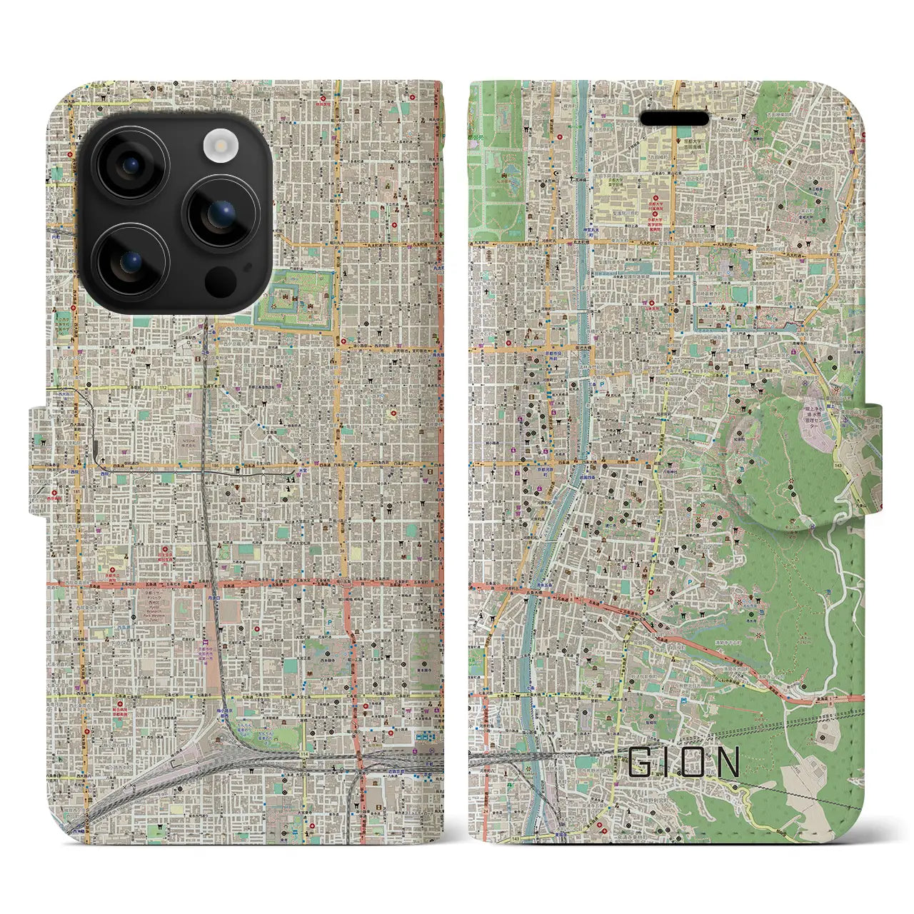 【祇園(京都府)】地図柄iPhoneケース(手帳タイプ)ナチュラル・iPhone 16 用