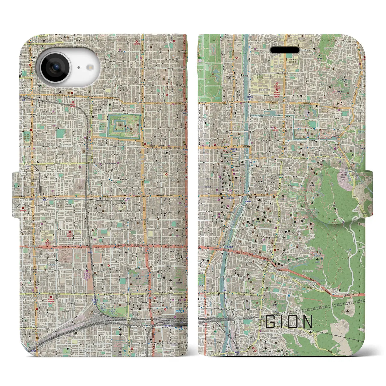 【祇園(京都府)】地図柄iPhoneケース(手帳タイプ)
