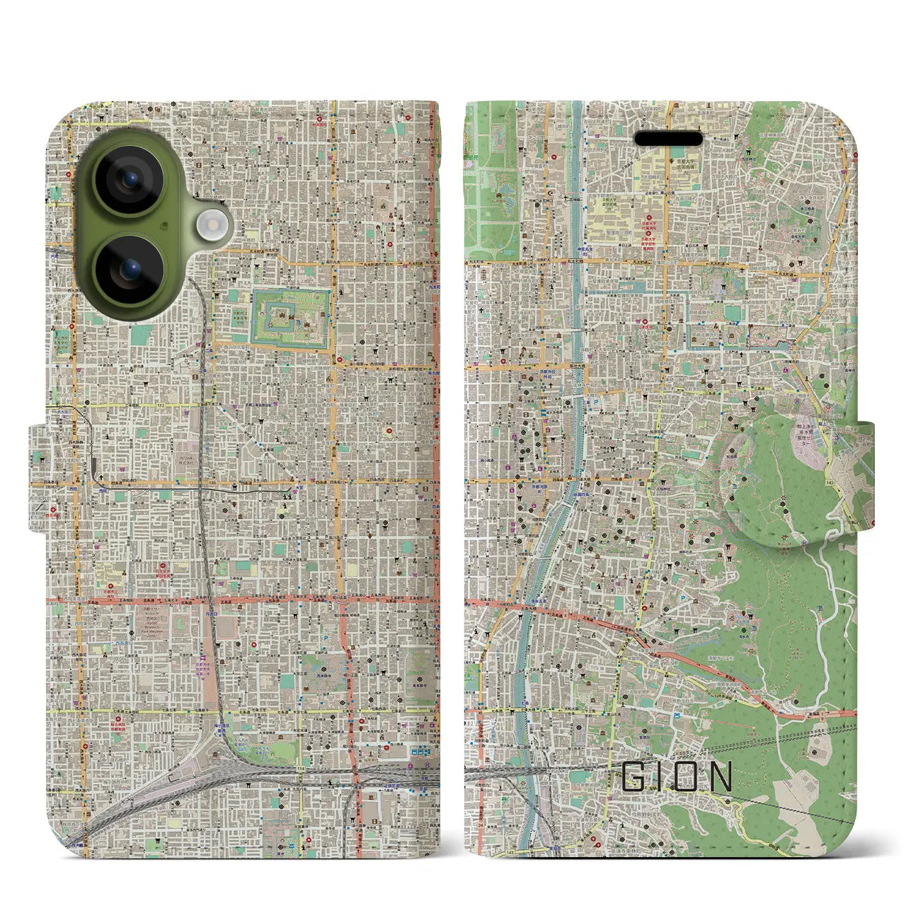 【祇園(京都府)】地図柄iPhoneケース(手帳タイプ)