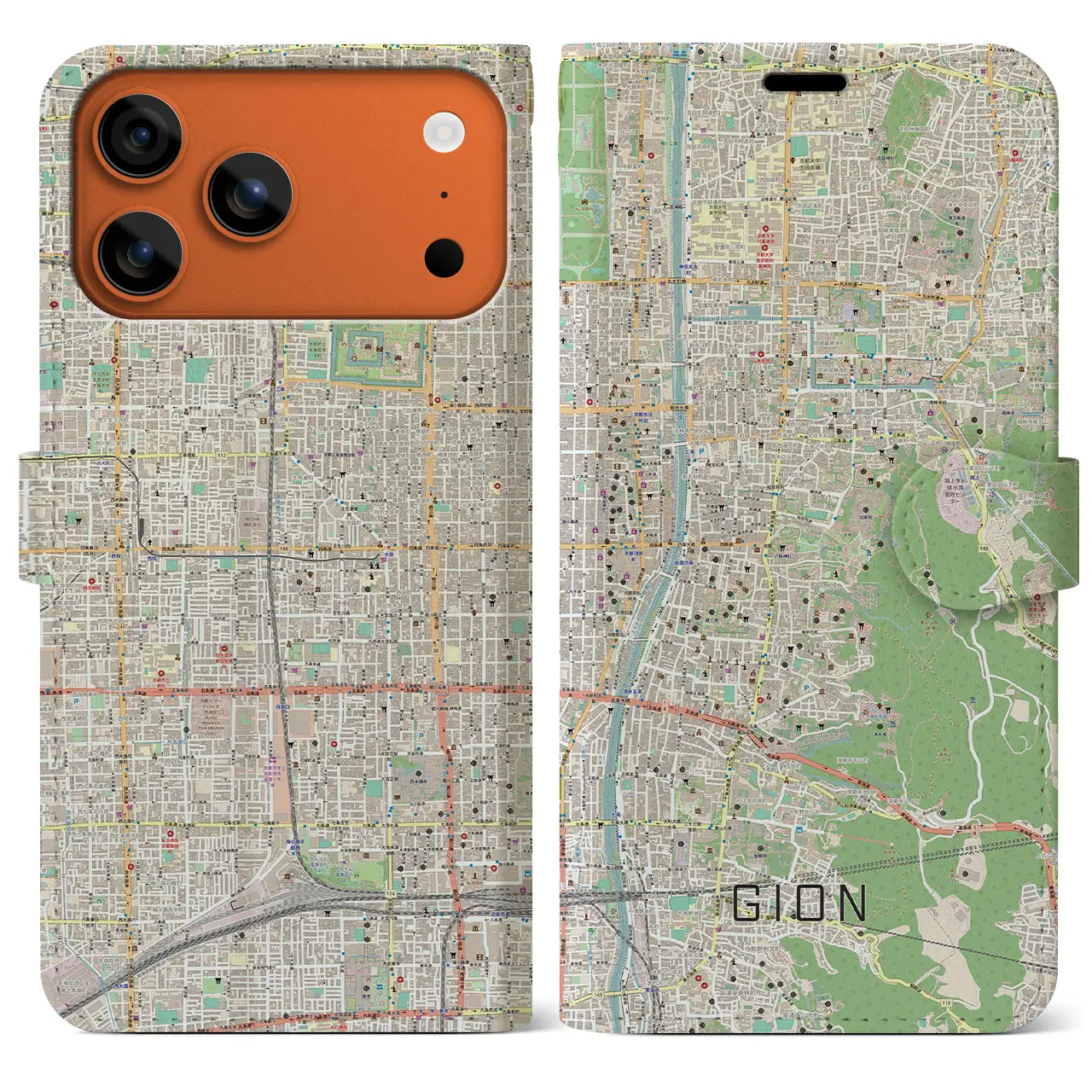 【祇園(京都府)】地図柄iPhoneケース(手帳タイプ)