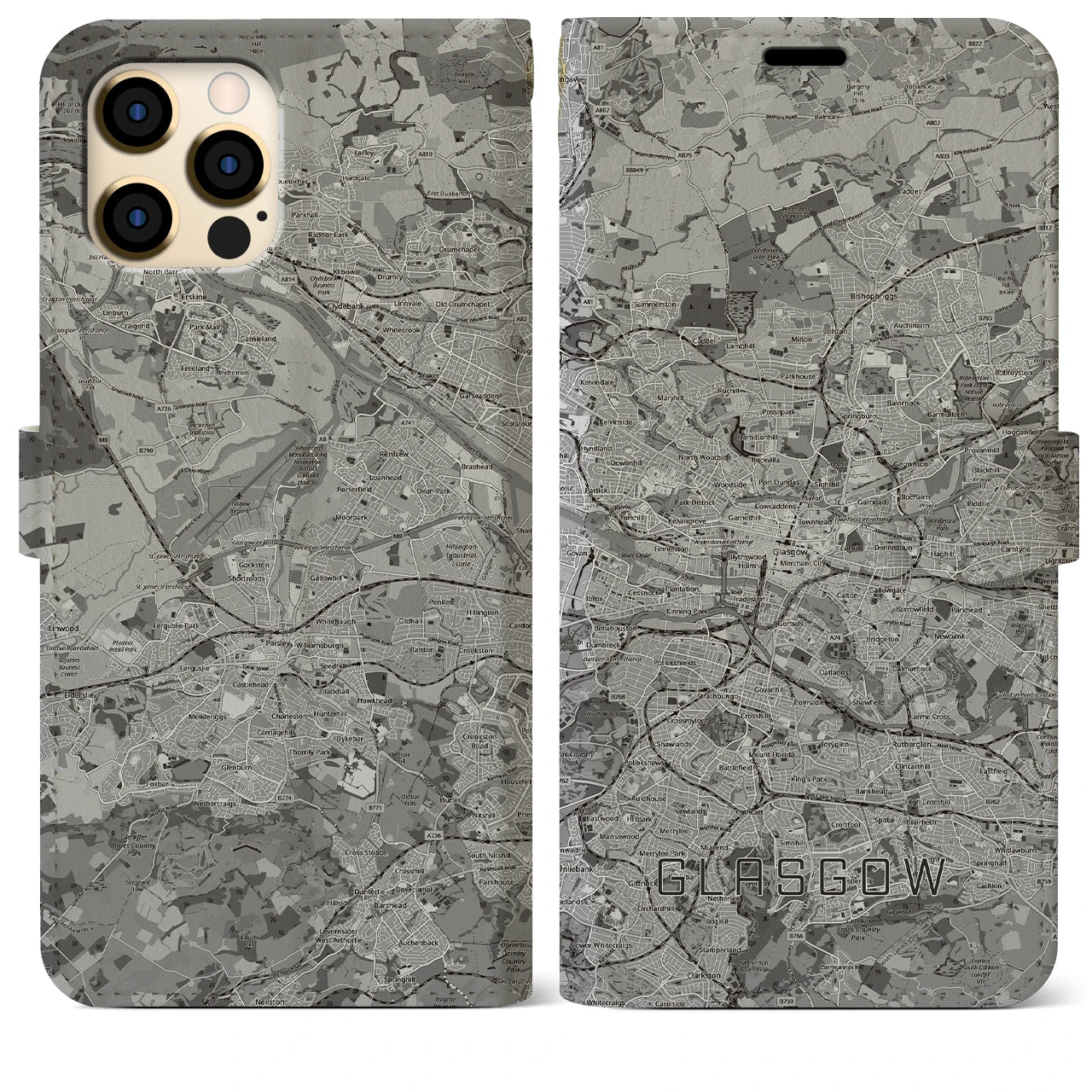 【グラスゴー(イギリス)】地図柄iPhoneケース(手帳タイプ)