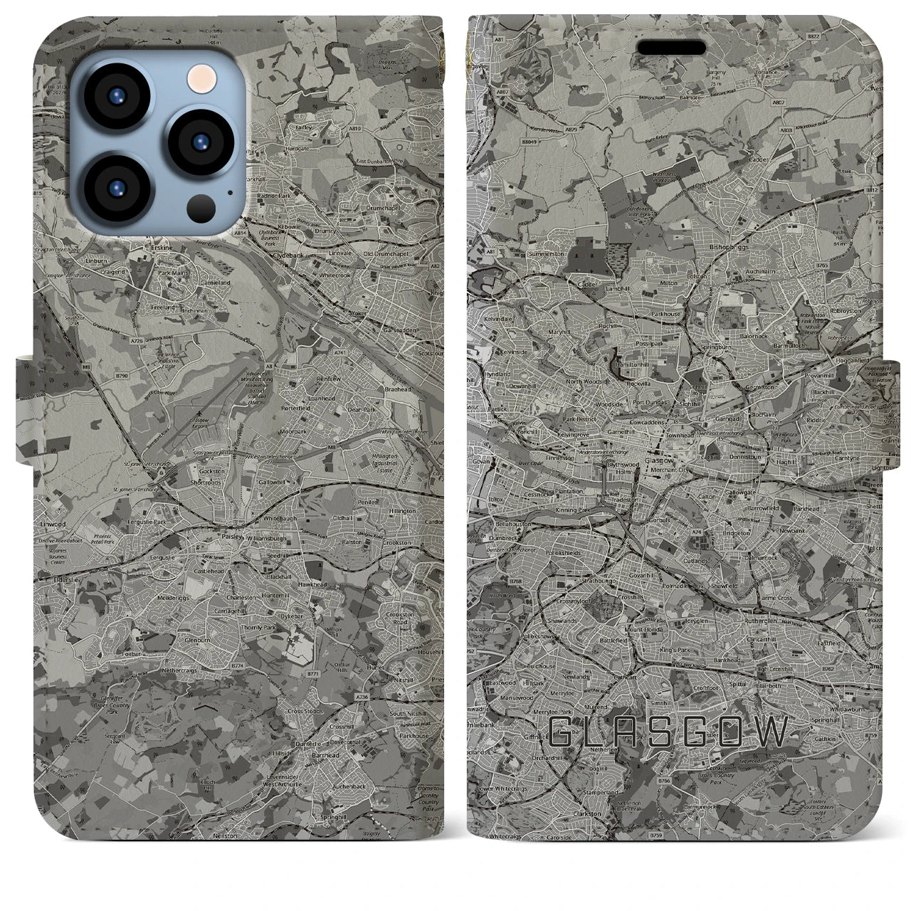 【グラスゴー(イギリス)】地図柄iPhoneケース(手帳タイプ)