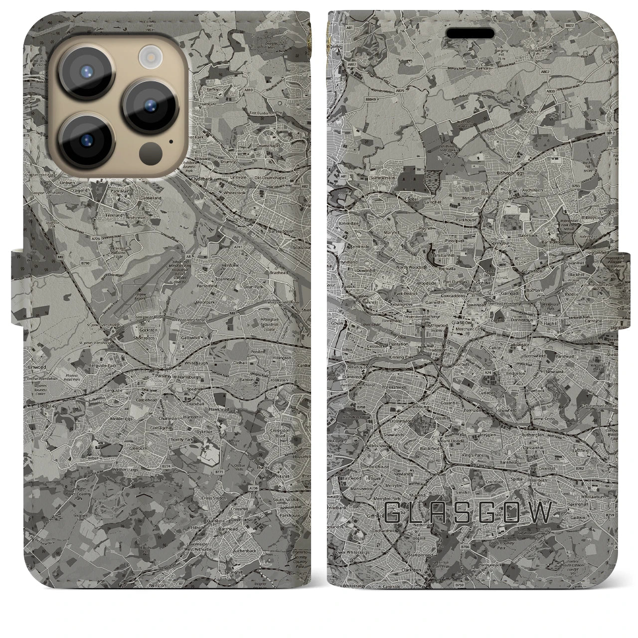 【グラスゴー(イギリス)】地図柄iPhoneケース(手帳タイプ)