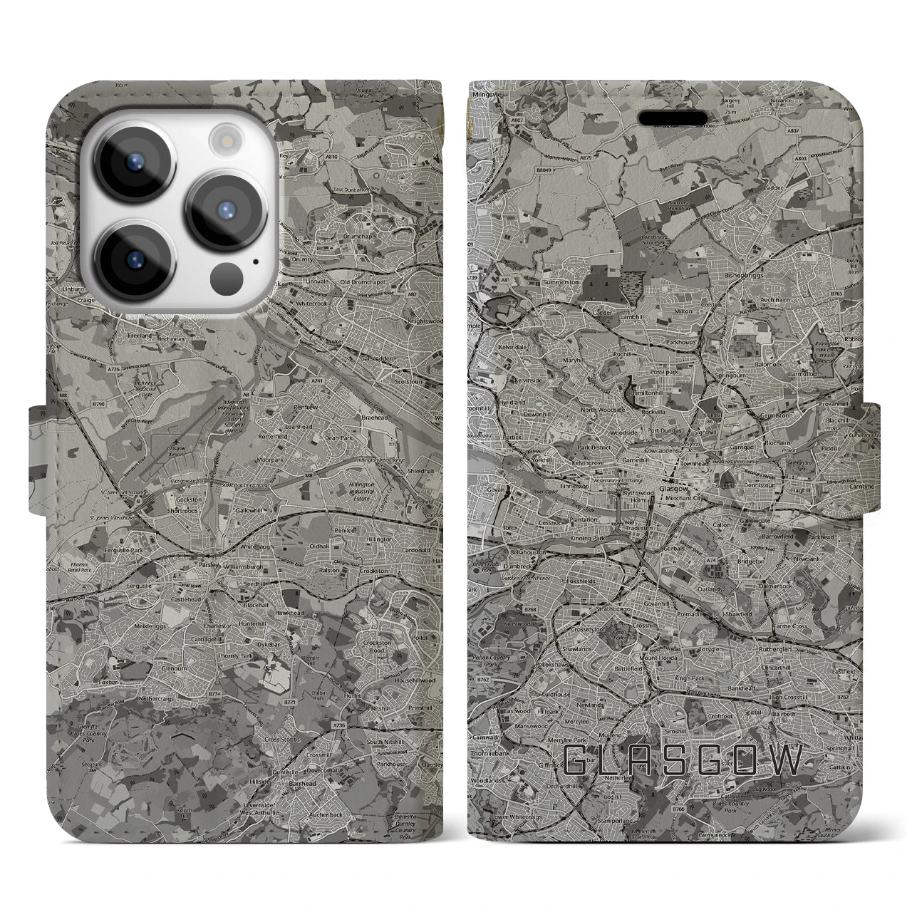 【グラスゴー(イギリス)】地図柄iPhoneケース(手帳タイプ)