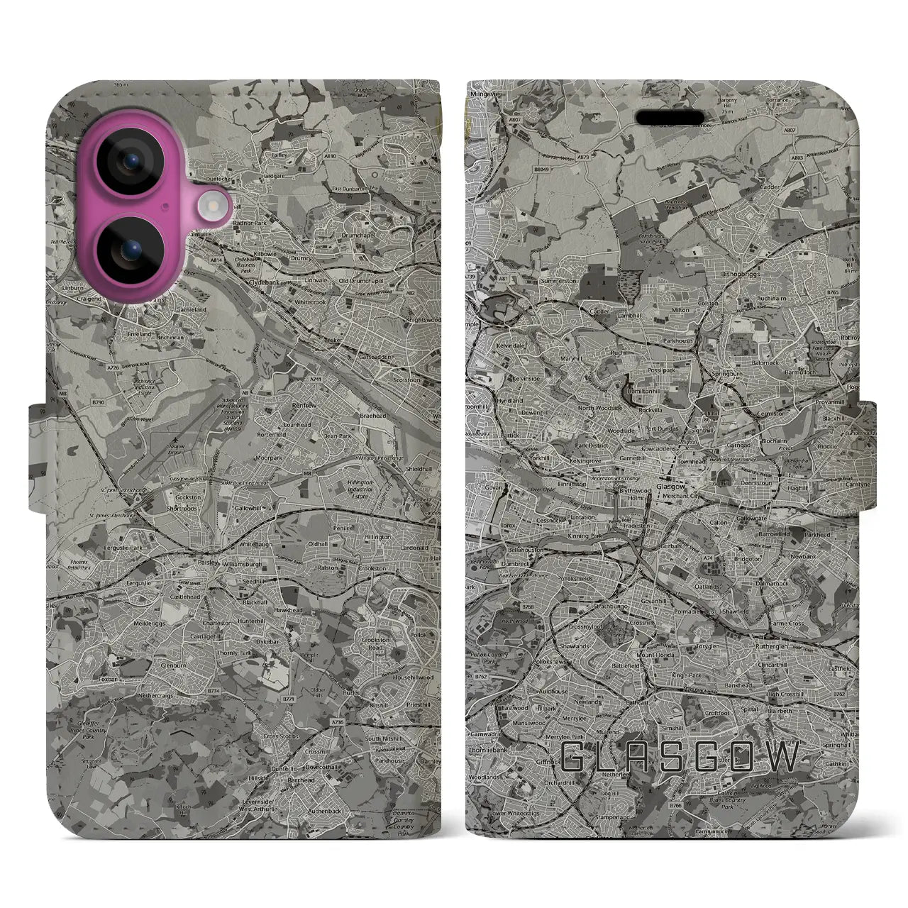 【グラスゴー(イギリス)】地図柄iPhoneケース(手帳タイプ)