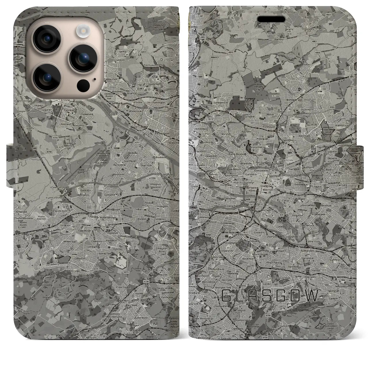 【グラスゴー(イギリス)】地図柄iPhoneケース(手帳タイプ)