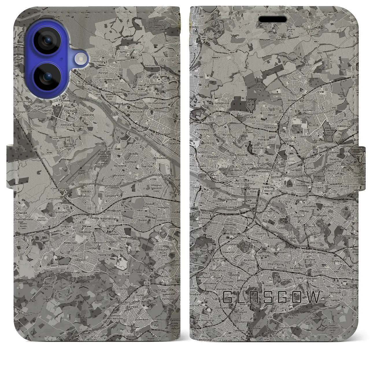 【グラスゴー(イギリス)】地図柄iPhoneケース(手帳タイプ)