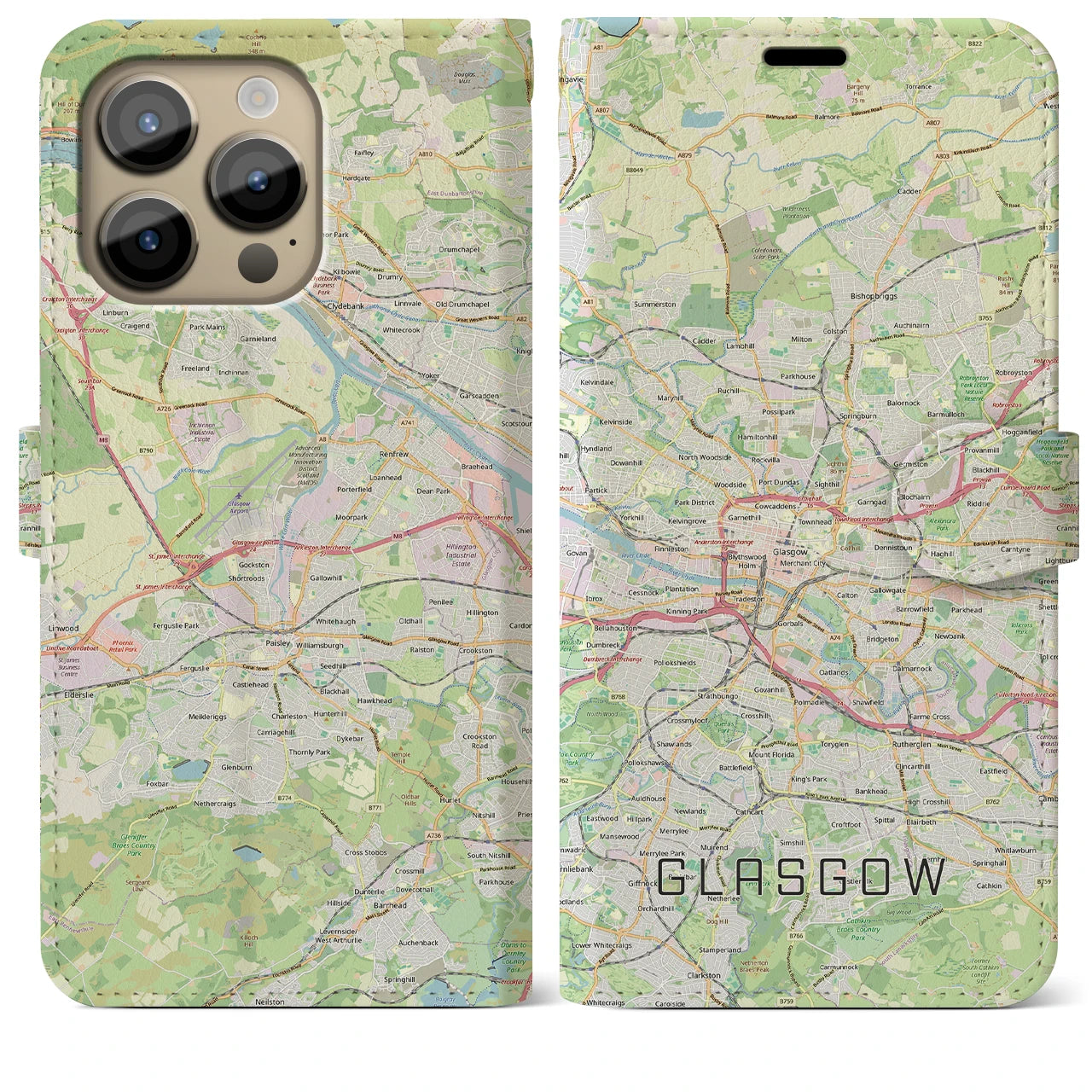 【グラスゴー(イギリス)】地図柄iPhoneケース(手帳タイプ)