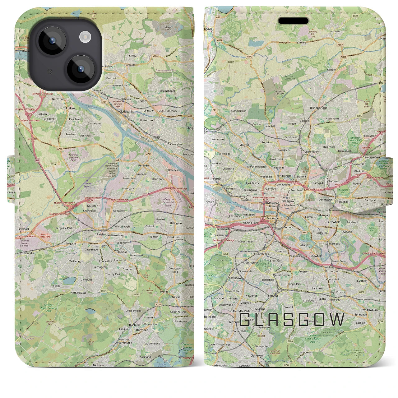 【グラスゴー(イギリス)】地図柄iPhoneケース(手帳タイプ)