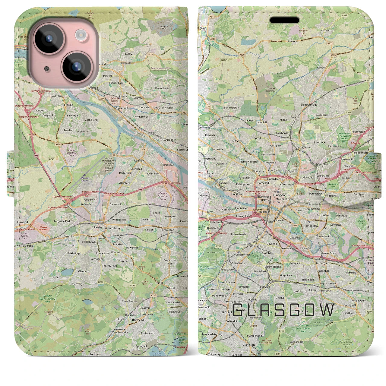 【グラスゴー(イギリス)】地図柄iPhoneケース(手帳タイプ)